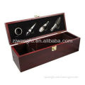 wooden wine carrying case with wine set inside